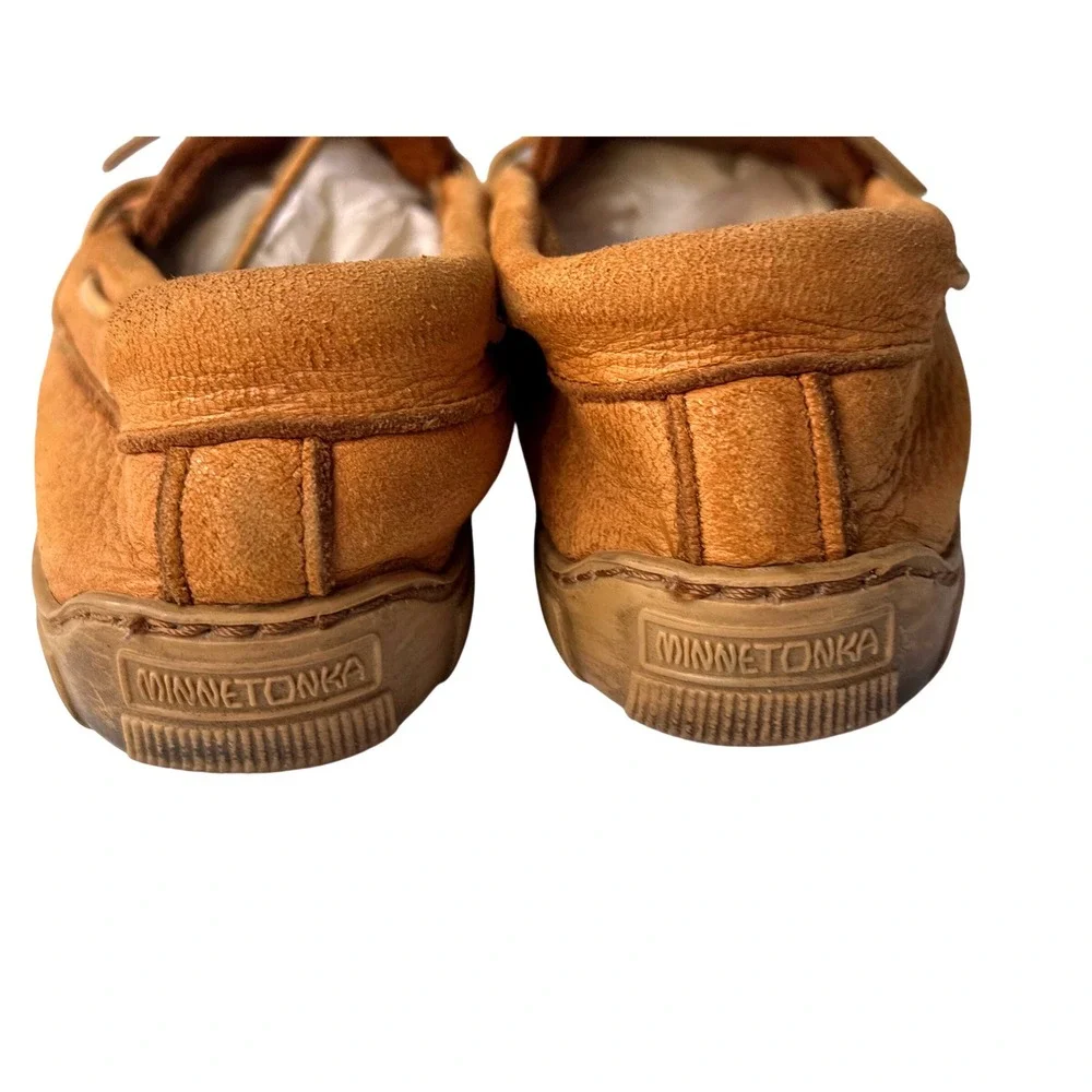 Vintage Minnetonka Moccasins  Men's Real Leather Size 9.5 Light Brown 1980's